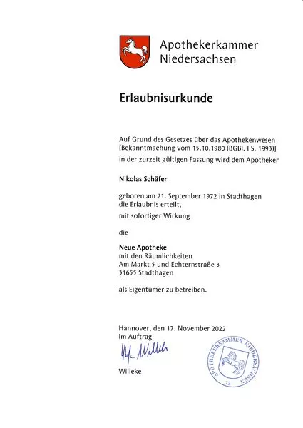Erlaubnisurkunde · 17.11.2022